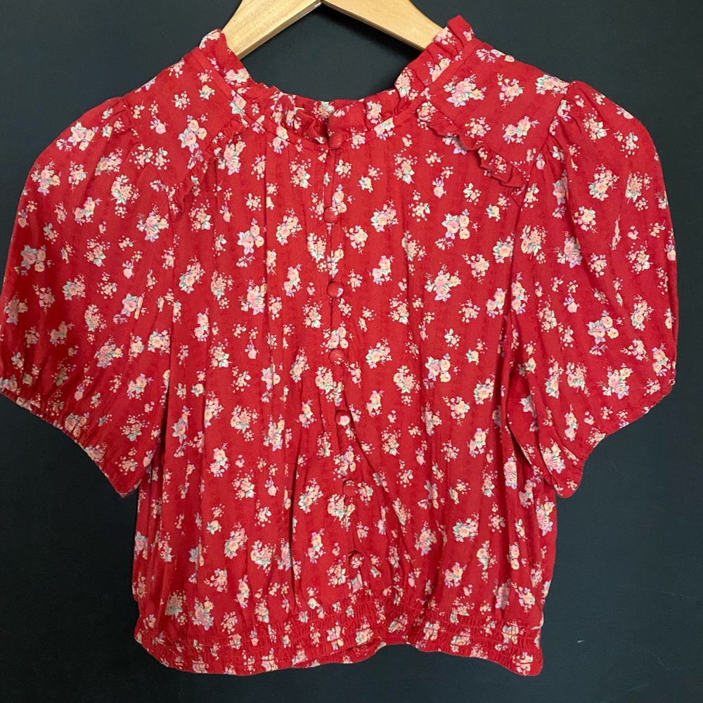 American Eagle crop blouse red floral